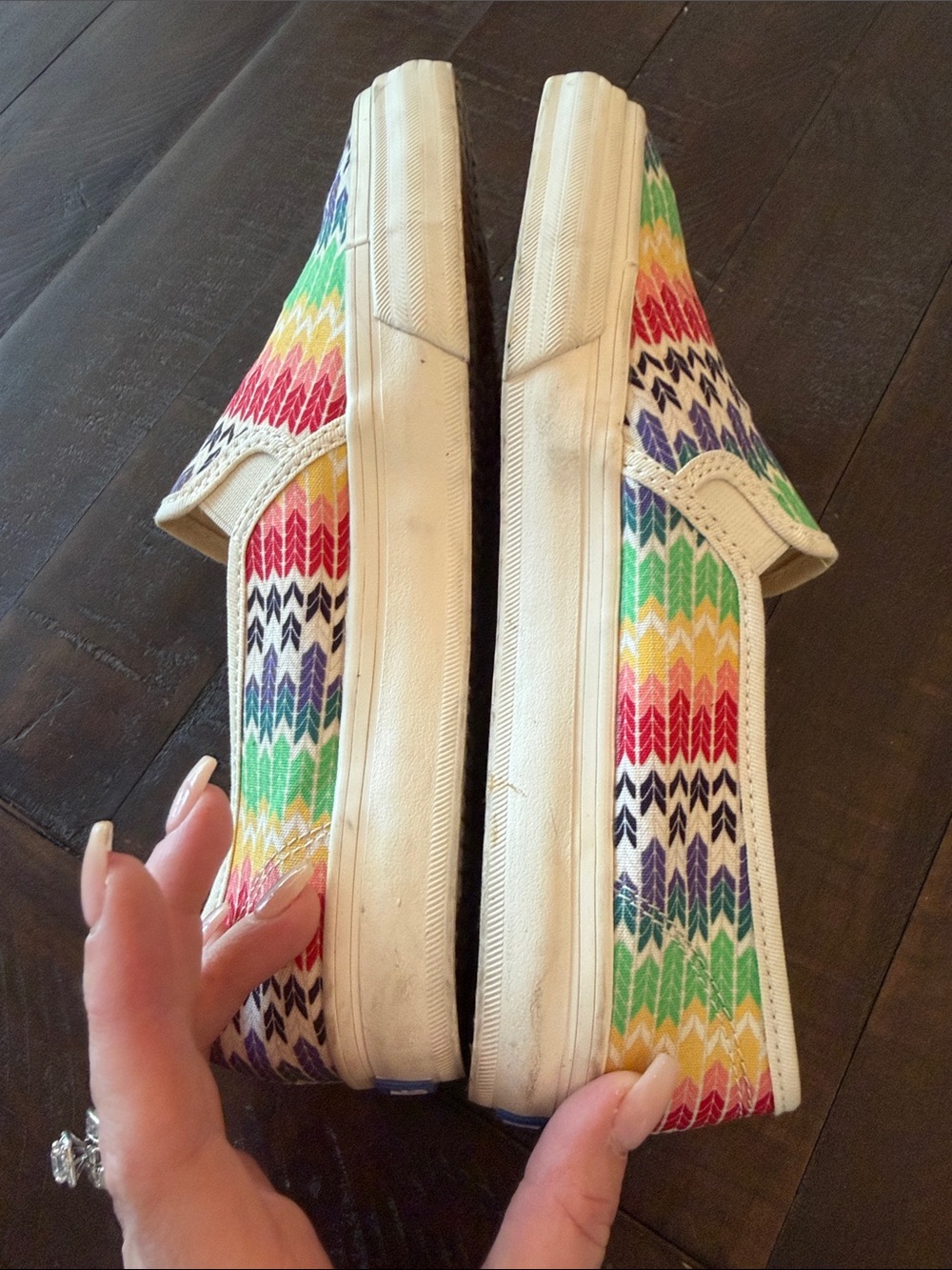 Keds Slip-On Sneakers in Rainbow Chevron (red, yellow, green, blue, purple) - Picture 7 of 11